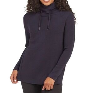 Spanx AirLuxe Got Ya‎ Covered Pullover Navy Blue Funnel Neck Sweatshirt Small